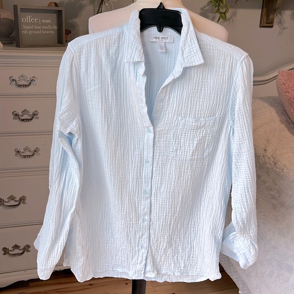 Nine West Tops - Baby Blue Gauzy Button Up Oversized